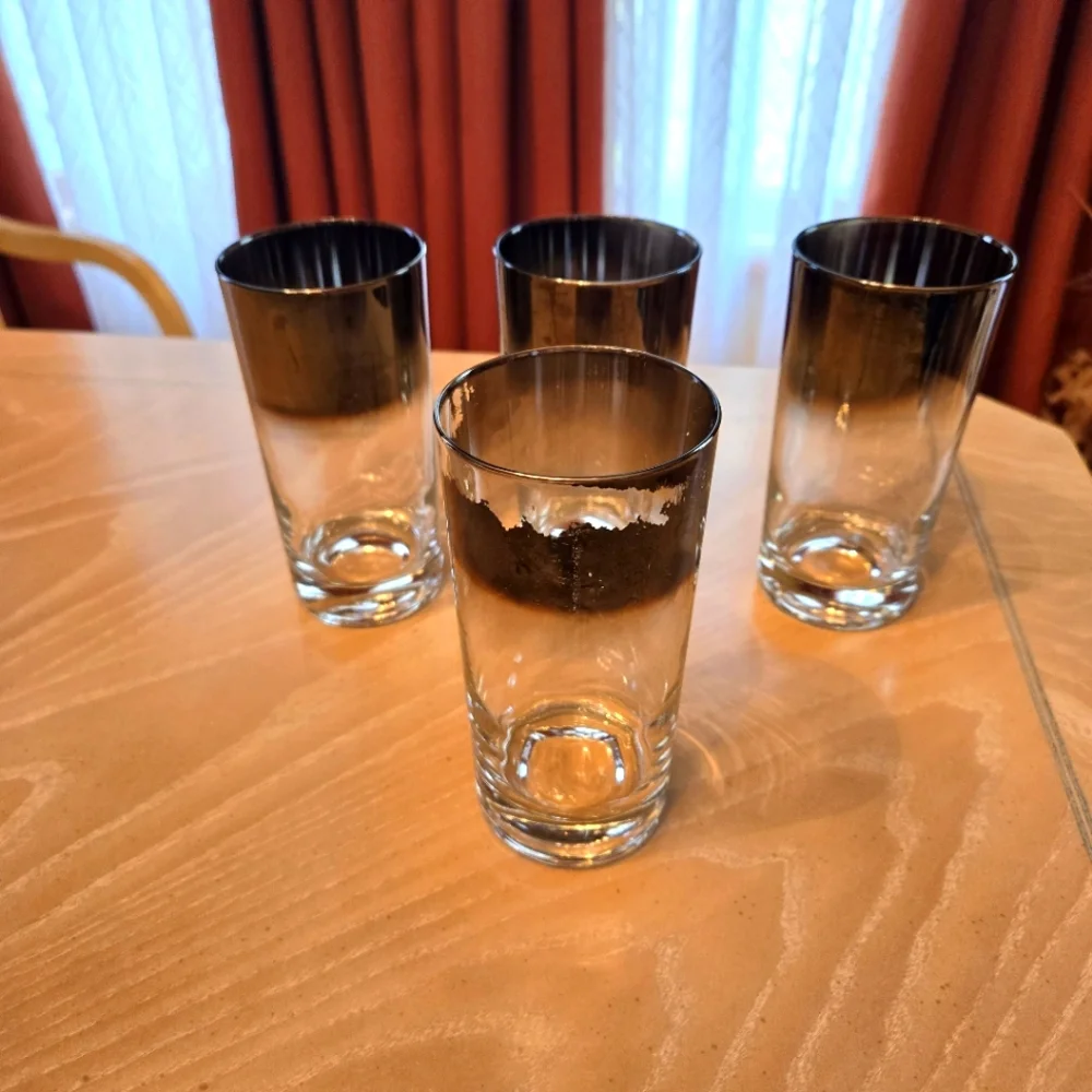 4 Vintage Tumbler Bar Glasses, Bronze/Gold Shading